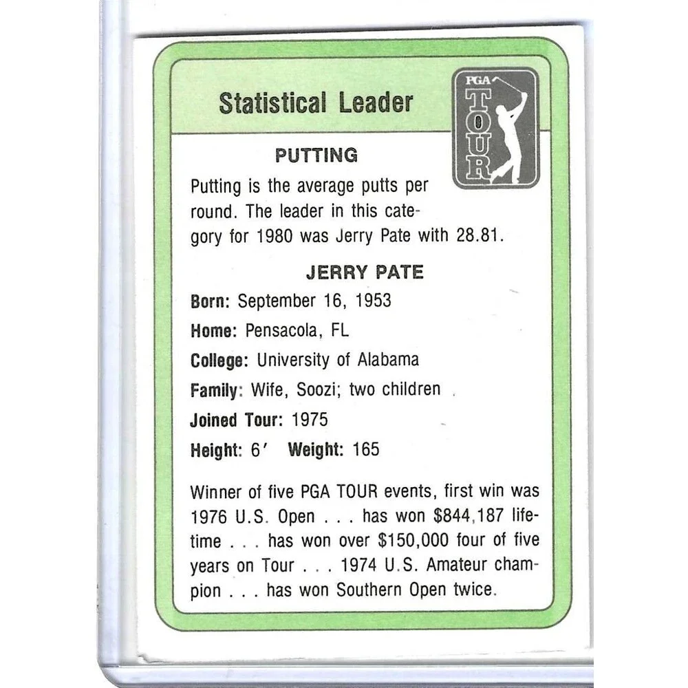 1981 PGA Tour Golf Trading Card Statistical Leader Jerry Pate Signed